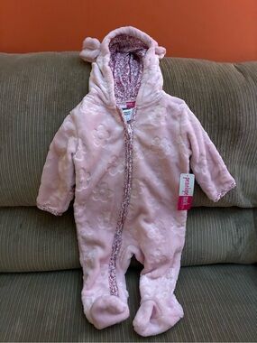 Penelope Mack Light Pink Plush Hooded Footed One-Piece